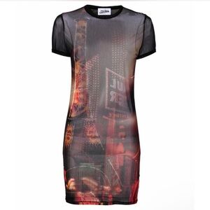 Jean Paul Gaultier Black and Red Cityscape Mini Dress